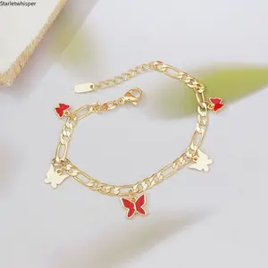 Korean Style Minimalist Luxury Bracelet for Women, Red Enamel Butterfly Pendant Design, Trendy High-End Elegant Jewelry, Delicate & Versatile for Daily Wear, Dates, Parties & Gift Giving