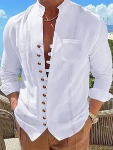 Men's Breathable Linen Button-Up Short Sleeve Shirt, Beach Linen Shirts, Casual Loose Cool Design for Daily Wear, Beach, Outdoor Cafes, Hiking, Work