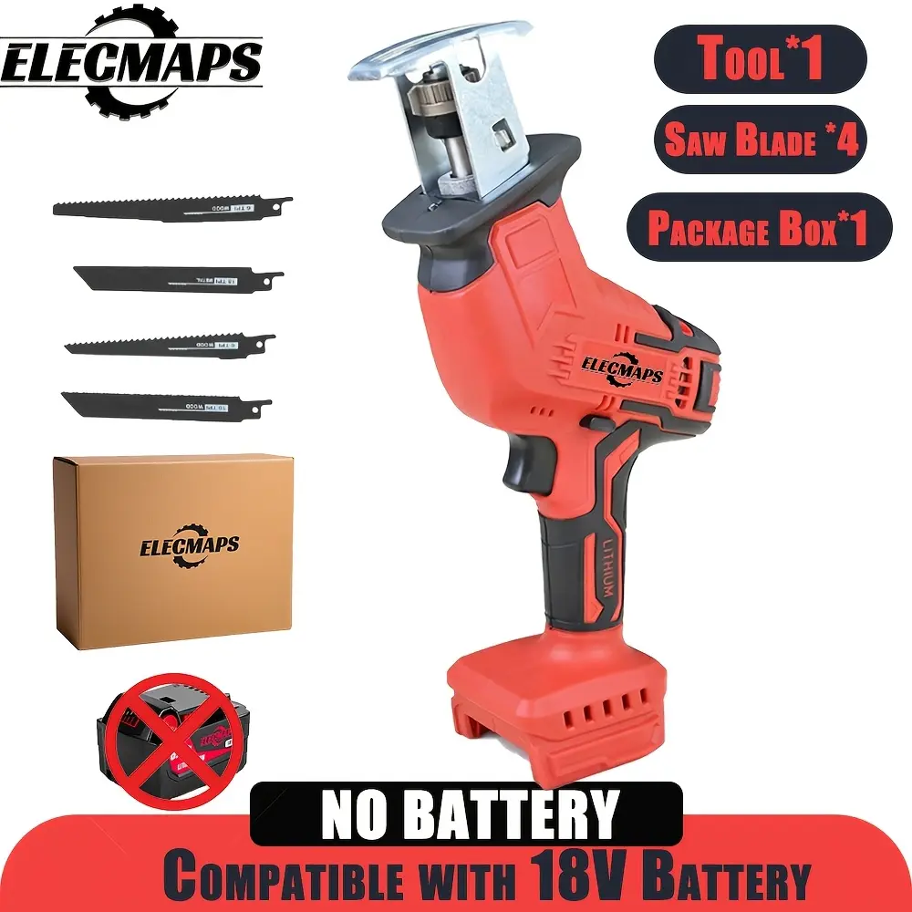 ELECMAPS Cordless Brushless Jigsaw Tool Only, Compatible With 18V Battery, Includes 4 Blades, Suitable for Wood, Metal and PVC Projects, Easy to Use, Efficient Performance for Home and Workshop Tasks, Power Tools, Cordless Power Tools