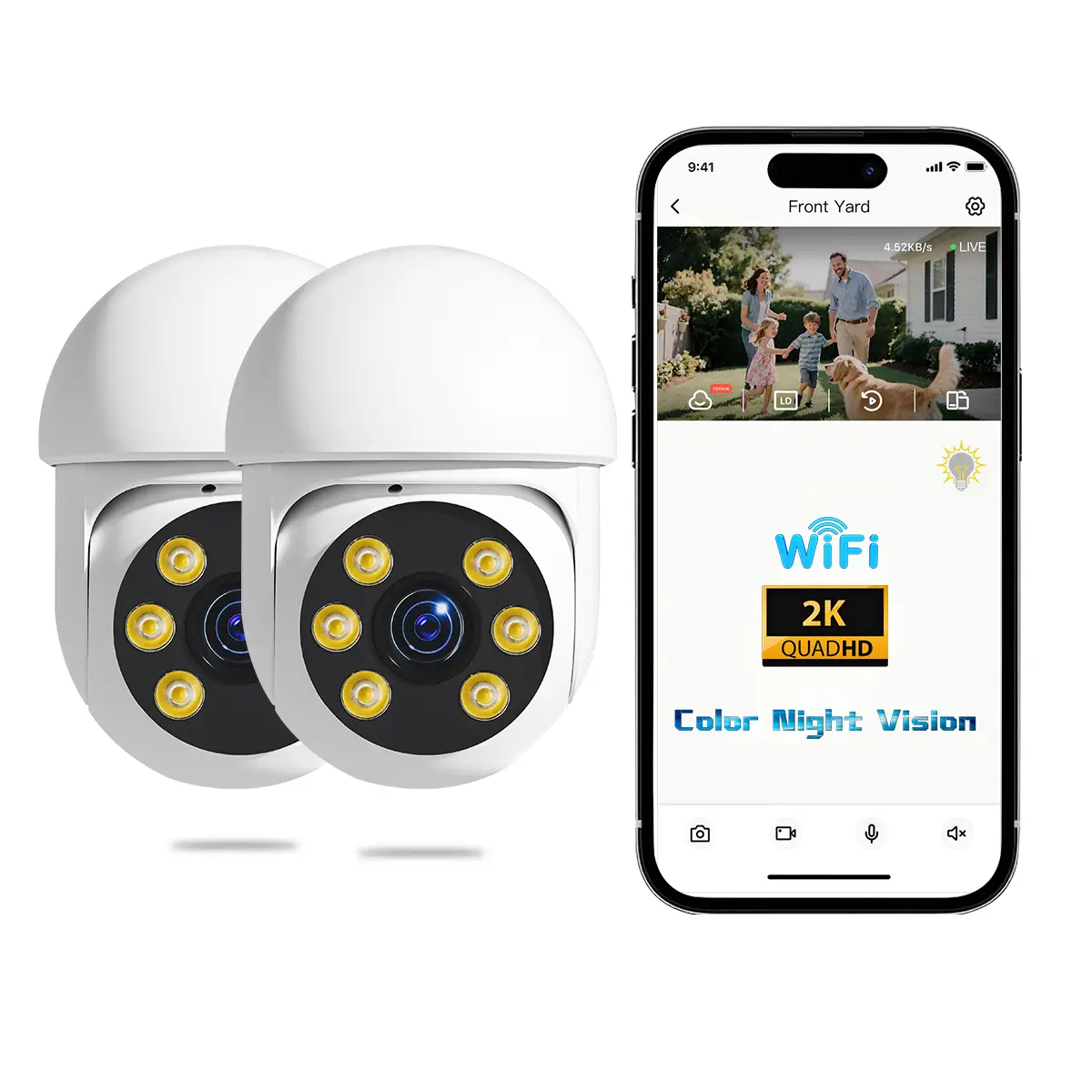 Ayla Link-2K Light Security Camera, 2.4G WiFi, Wireless Outdoor Indoor,355° Cameras for Home Security Outside Indoor,Motion Detection and Alarm,Two-Wa