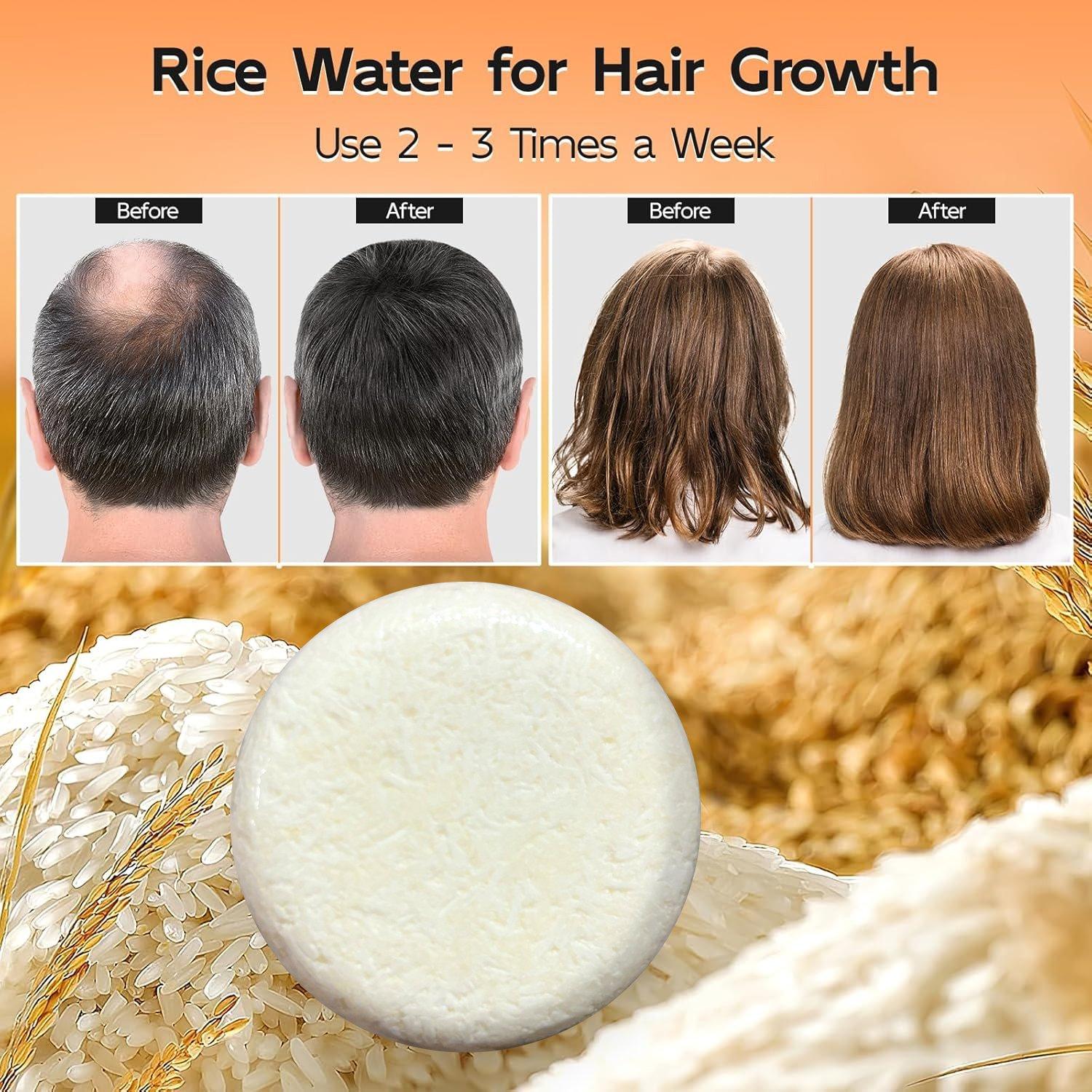 Rice Water Shampoo Bar | 2-in-1 Shampoo & Conditioner for Hair Growth, Strengthen Roots, Make Hair Silky Shiny, Suitable for All Hair Types 60g