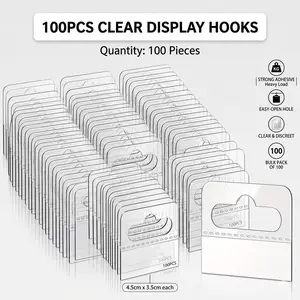 Yitape Retail Display Hooks, 100pcs Transparent Self-Adhesive, Aircraft Slot Design, Store Shelf Organizer, Office Essentials, 4.5x3.5cm