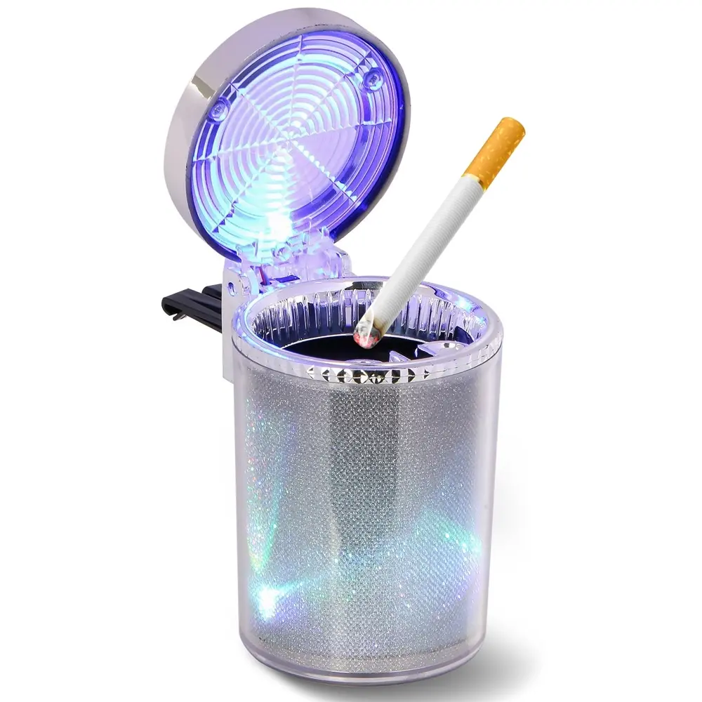LED atmosphere light car ashtray Portable sealed leak-proof ashtray Smoke-free design car ashtray Universal in-car smoking accessories for sedans and SUVs Removable and easy-to-clean ashtray