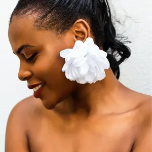 Niche Exaggerated Fabric Flower Stud Earrings - Summer Floral Statement Accessories