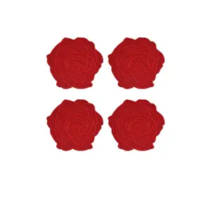 Chefanie Red Rose Cocktaill Napkins Set Of 4