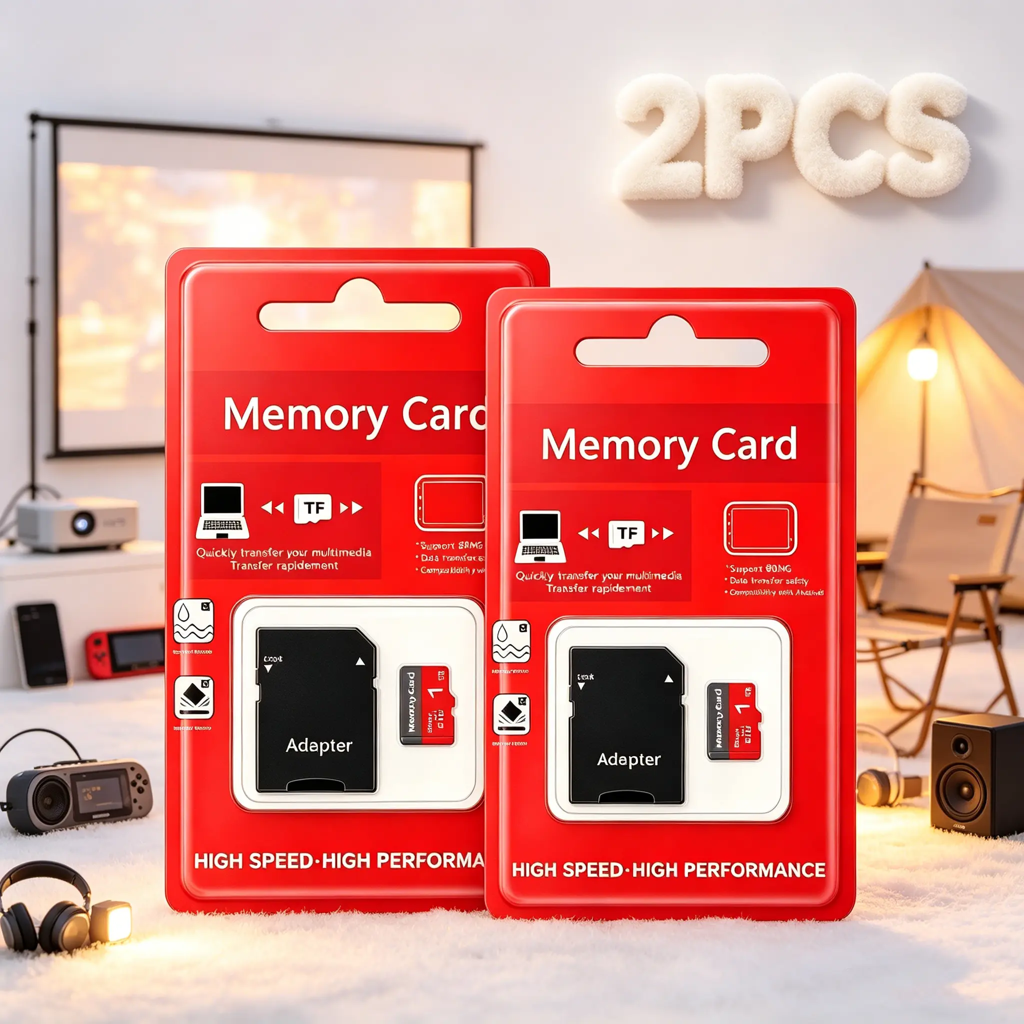 2 Pack MicroSDXC Card with Adapter for Mobile Phones, Durable SD Memory Card for Dash Cams, 1TB Micro TF SD Cards for Surveillance Cameras, Micro SD Card & SD Card for Car Audio and PC Document Storage