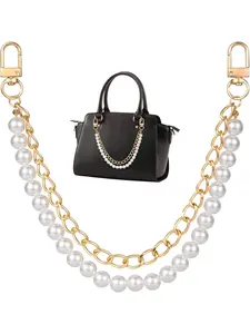 Imitation Pearl Bag Chain, Light Color/silver Color Handbag Strap, Metal Material Crossbody Bag Short Handle Charm Accessory for Women, Elegant Chain Strap