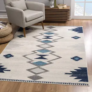 HomeRoots 392947 2 x 5 ft. Tribal Pattern Rectangle Rug, Navy & Ivory
