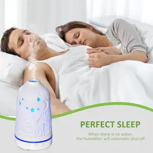 Aromatherapy Diffuser, White 100ml Ultrasonic Essential Oil Humidifier with Ceramic Cover, 7-Color LED Lights Timer Waterless Auto-Off, Air Purification Aromatic Relaxation, Calm Excitement & Help Sleep After Workout for Home Office