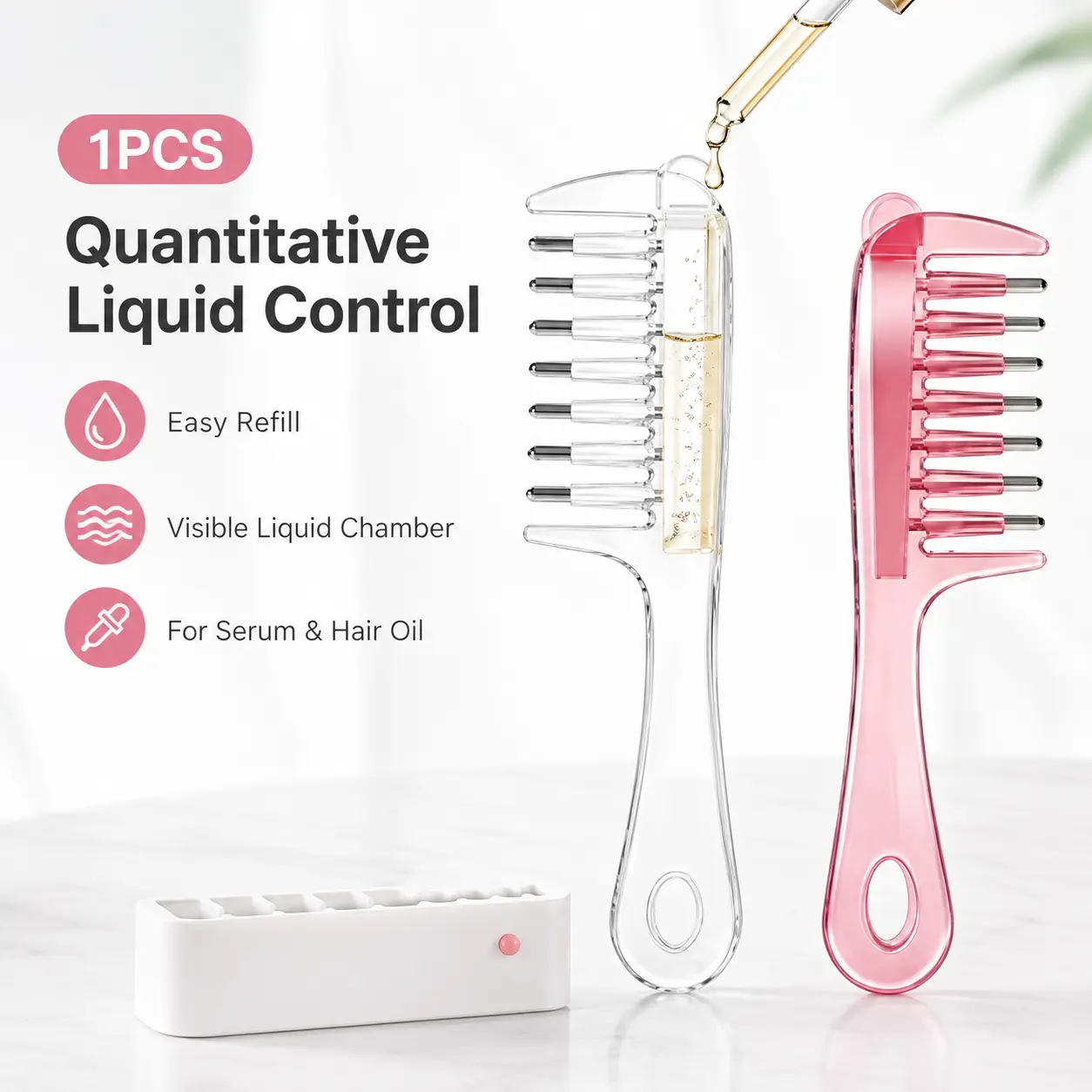 1pc Multi Bead Scalp Serum Applicator Comb with Storage Base Quantitative Control Hair Growth Oil Massage Comb Reusable Root Dosing Comb Anti Hair Loss Care Tool for Adults