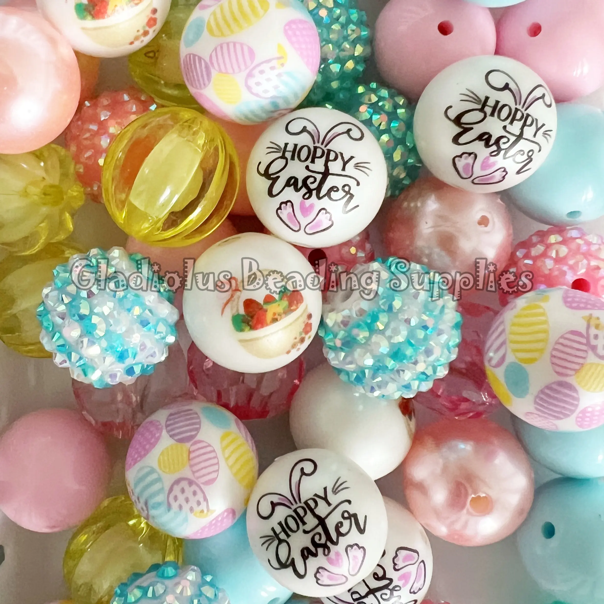50 Qty 20mm Beads, Easter Set Beads Craft, Easter Season, Bunny Theme, Acrylic, Chunky size, Round, Gumball, Beading Supplies