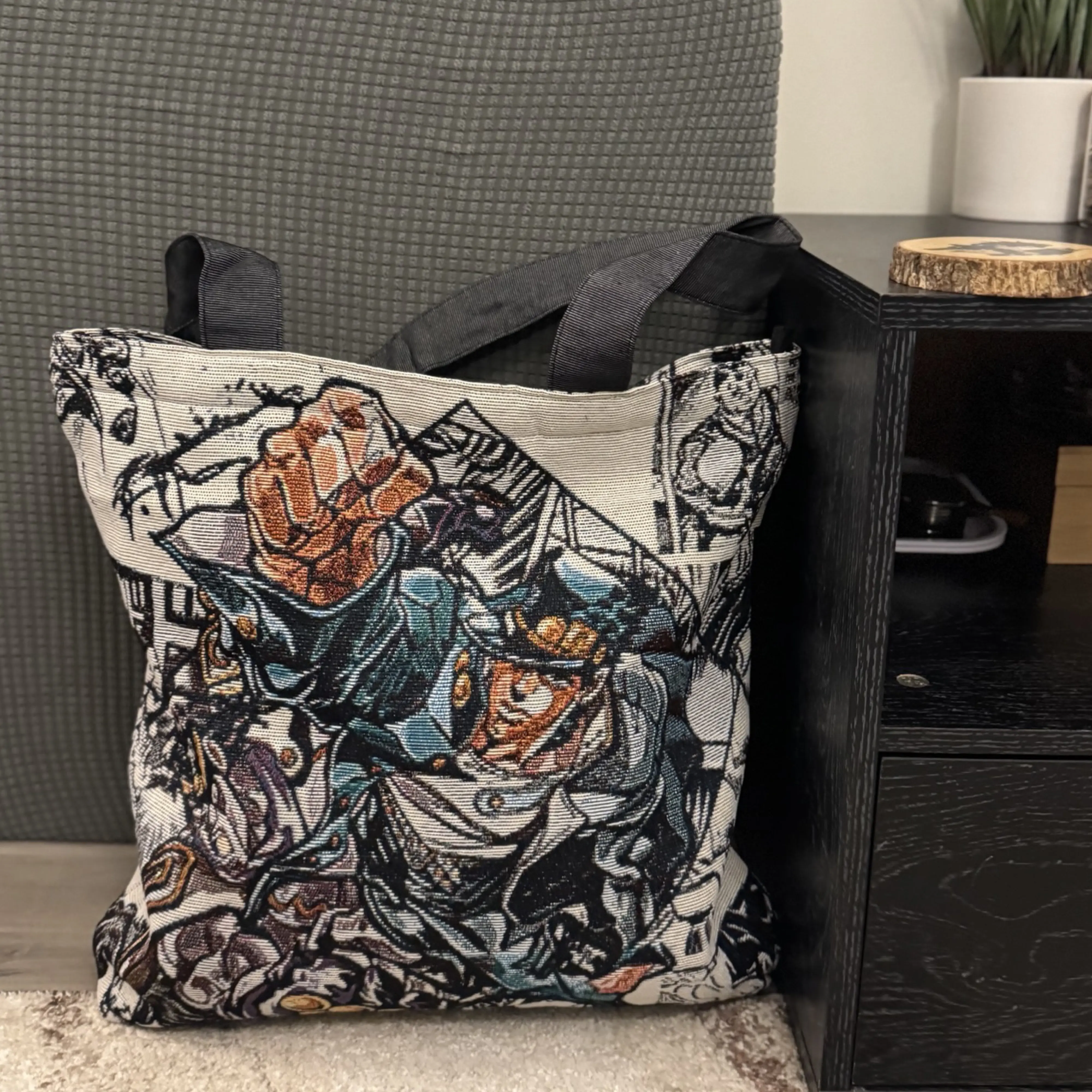 Anime Woven Tapestry Tote Bag 15x15 Handwoven with Inside Pocket & Laces Closure One Compartment Zipper