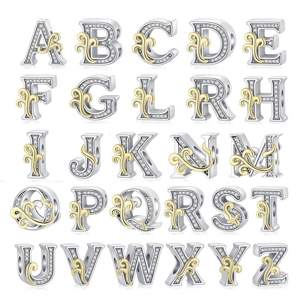 925 Silver-plated 26 Alphabet Initial Letter A-Z Jewelry Charms, DIY Beads fits for Bracelet Necklace, Perfect Gifts for Women Family Friends 925 Silver-plated 26 Alphabet Initial Letter A-Z Jewelry Charms, DIY Beads fits for Bracelet Necklace, Perfect Gifts for Women Family Friends