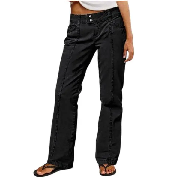 Flamingals Mid Rise Straight Leg Butt Hugging Pants Women's Stretchy Fabric Multicolor Flattering for All Body Types Versatile Everyday Wear Minimalist Brown Solid Seam Front Trouser Basic Bottom Womenswear