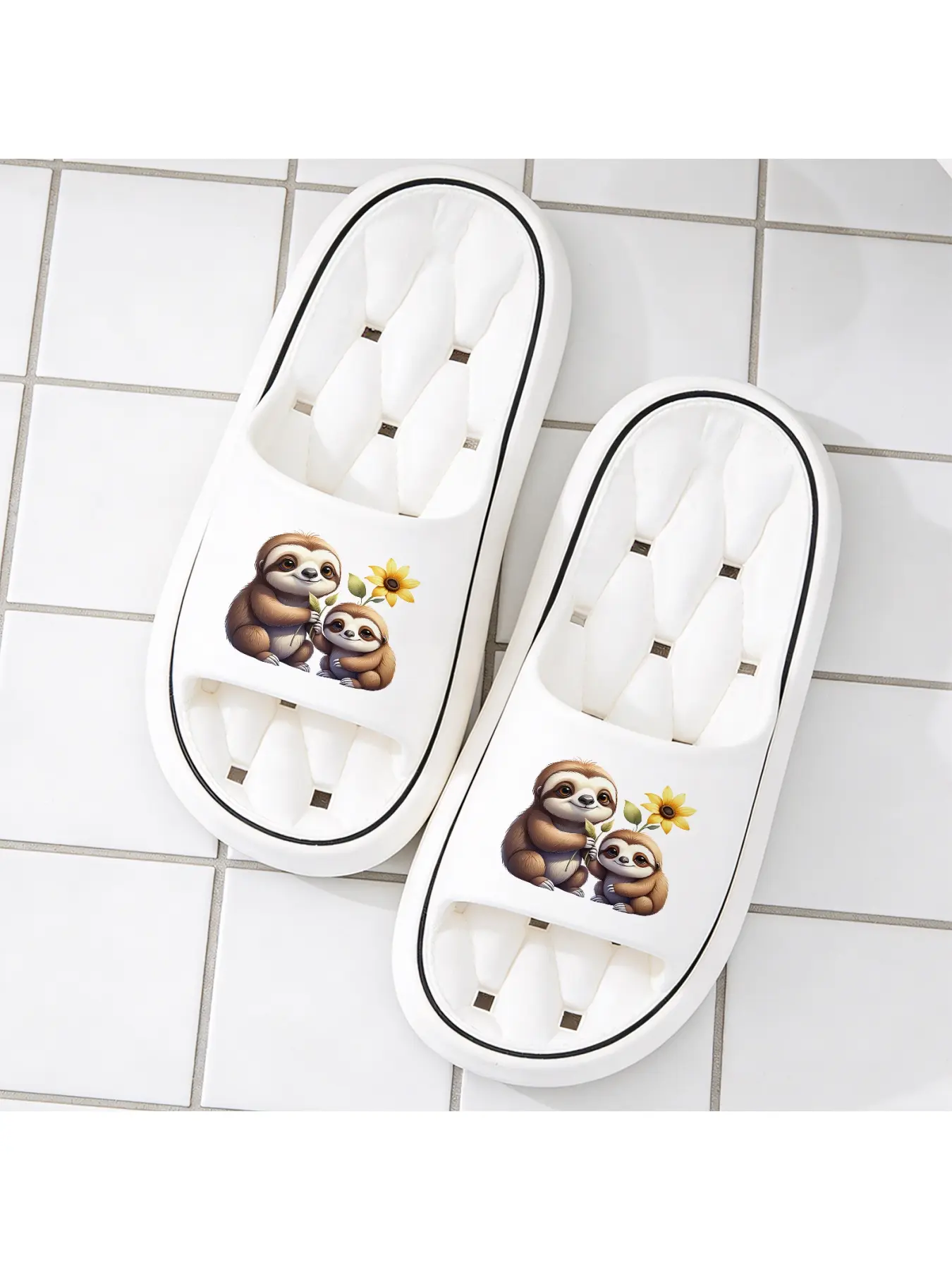 Cute Sloth Sunflower Parent-child Hollow-out Slippers Soft and Elastic Non-slip Home Slippers Breathable and Lightweight Indoor and Outdoor Slippers Cartoon Slippers for Adults and Children Suitable fo