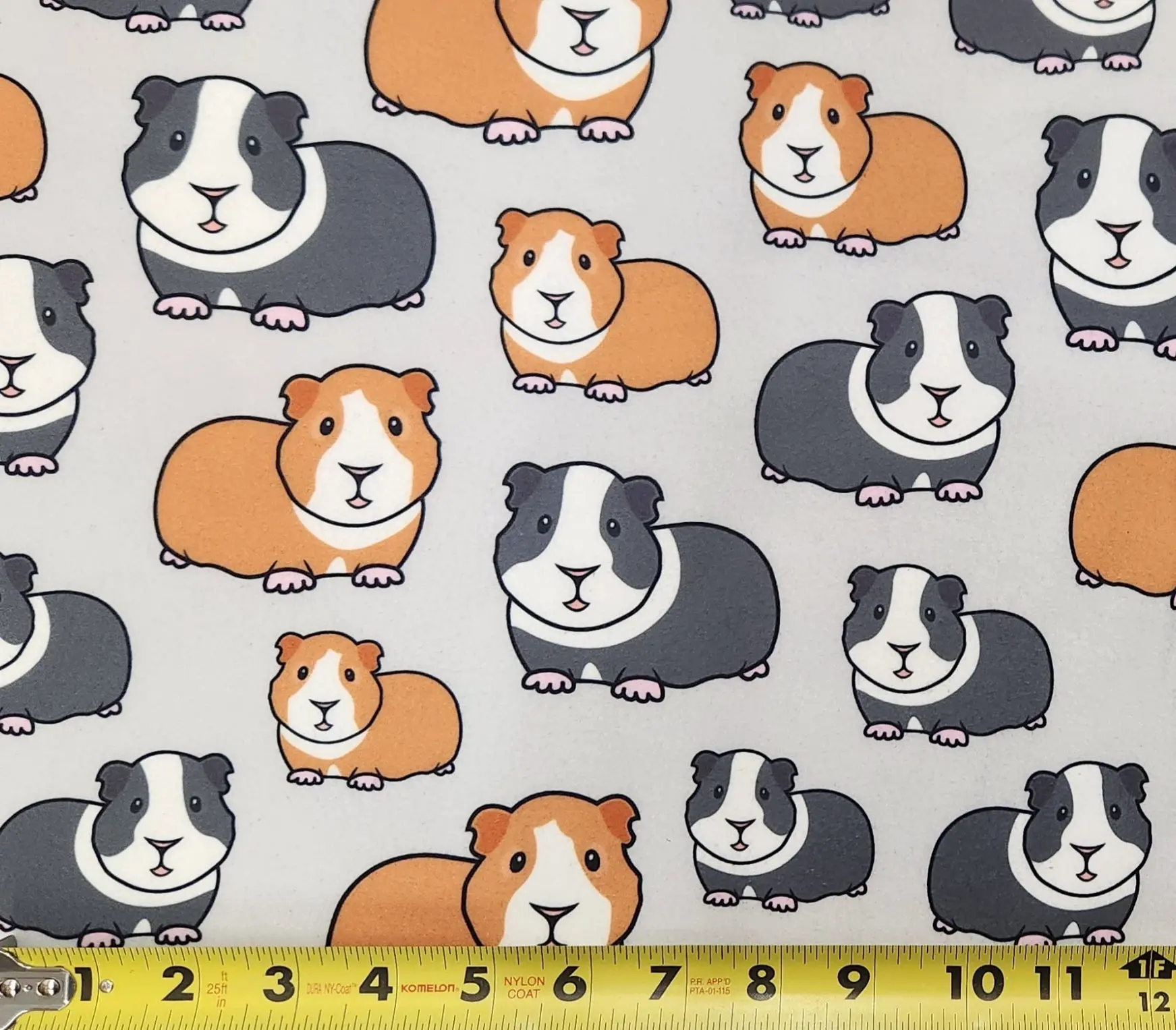 2.5 Yards PRE-CUT (65"x95") Fleece Fabric 65 inch Width- Guinea Pigs on Gray (updated pattern)