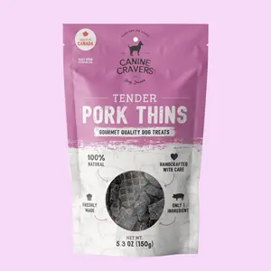 Canine Cravers Single Ingredient Air Dried Dog Treats – Tender Pork Thins 5.3 oz Bag