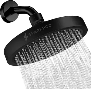 SparkPod High Pressure Rainfall Shower Head - 6 Inch Modern Round Rain Showerhead, Toolless 1-Min Install (Midnight Black Matte)