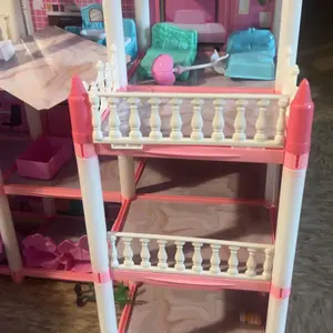 16 Rooms Huge Dollhouse, 10" x 6" x 11" Doll House ,Pink Pretend Play Toy House For Girls, Assembly required