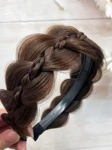 Women's Wide Braided Headband with Teeth, Synthetic Fishtail Braid, High Elasticity, Chic All-Match Hair Accessory for Stylish Hairstyles, Chic Headbands