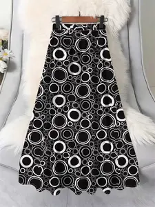 Women's Plus Size High-Waisted Full-Print Skirt, High Waist Skirts, Trendy Loose Fit Long A-Line Dress, Casual Spring & Fall Fashion