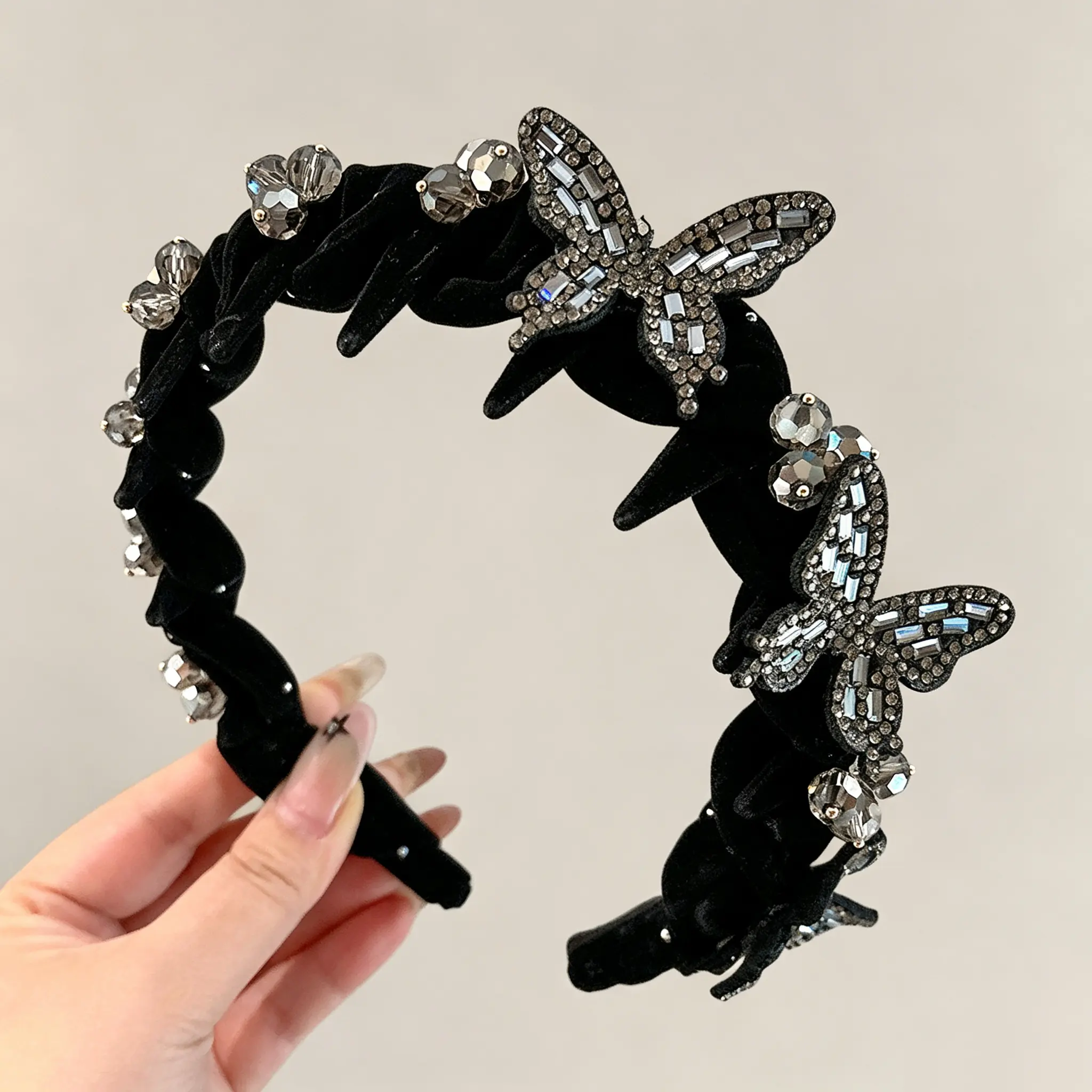 Floral Butterfly Rhinestone Headband for Women, High Crown Style Hair Accessory, Lightweight for Everyday Office Wear & Taming Flyaways