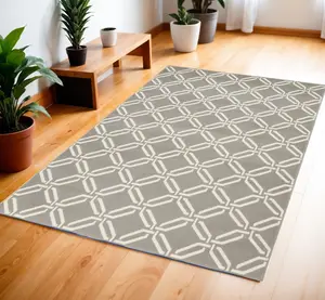 212 MAIN 4x6 ft. Durable Polypropylene Stain-Resistant Trellis Print Rectangle Area Rug, Gray & Beige Contemporary Style for Living Rooms, Durable Rug, Polypropylene Rug