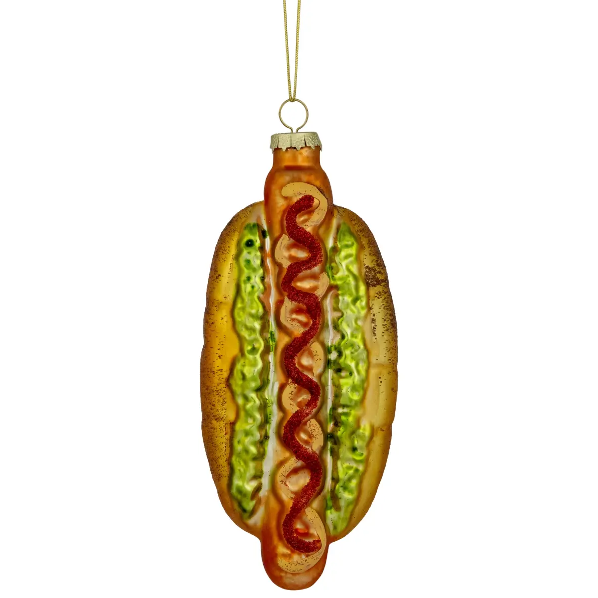 212 MAIN 6 in. Glass Christmas Ornament - Hot Dog with All the Fixings, Gold, Poppy, Home Ornaments for Holiday Decorating, Festive Tree Decor
