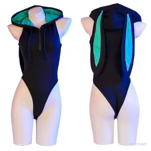 Anime Japanese Cute Rabbit Ear Hoodie Bodysuit Bunny Tight Fitting Girls Role Play Outfits Underwear Halloween Cosplay Costume
