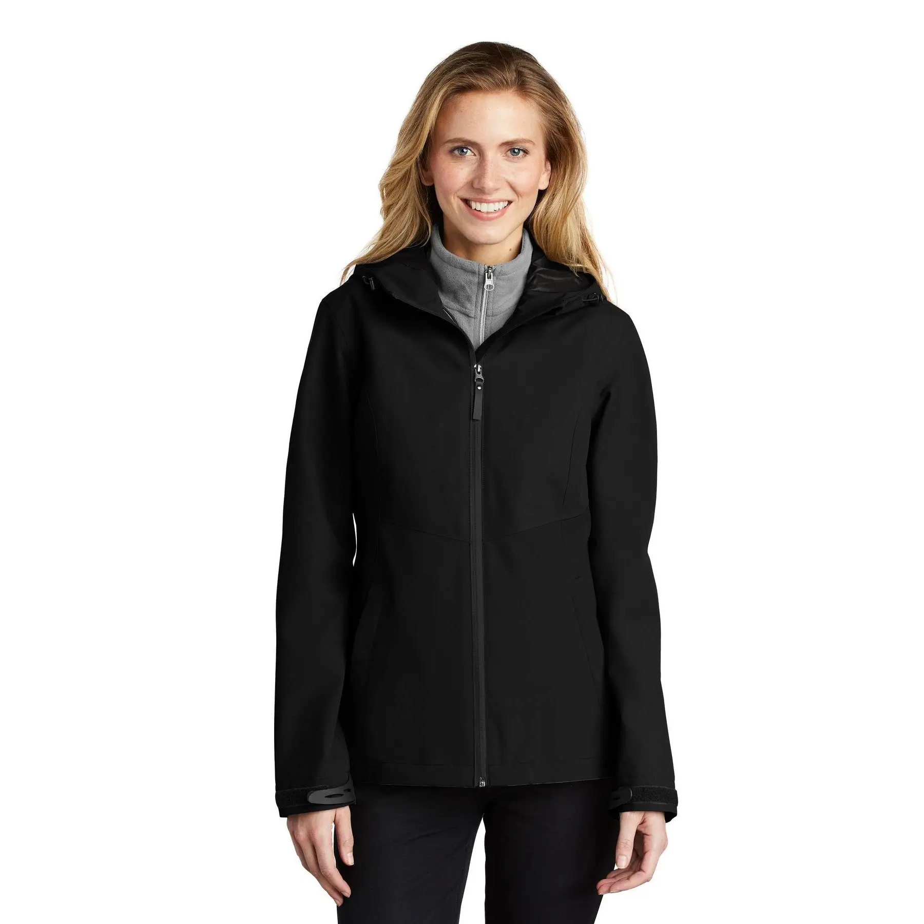 Women's Lightweight Waterproof Polyester Tech Outerwear - Basic Everyday Lady's Fitted Coat with Adjustable Hood, Locking Drawcord, Zippered Pockets, Long Sleeves, Collar, 10000g/m² Breathability, Plain Minimalist Tops for Women, All-Season Outdoor Wear