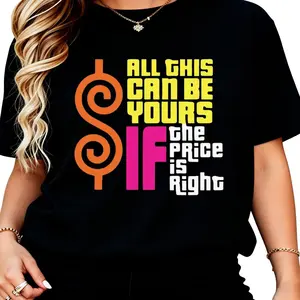 100% Cotton Men's Vibrant Retro "The Price Is Right" Graphic Print T-Shirt Casual Crew Neck Short Sleeve Daily Wear