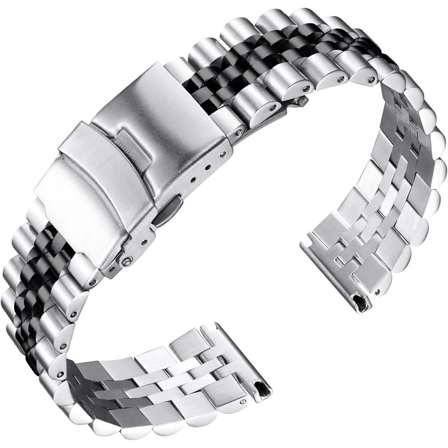 Stainless Steel Watch Band Replacement Metal Watch Strap with Double Locking Foldover Clasp for Men Women 18mm 20mm 22mm 24mm 26mm in , , Black, Rose , Two Toned