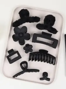 10pcs black hairpin set, flower/hollow/fluff multi-style mix and match! Ins style simple headdress, broken hair finishing artifact, Korean version of daily Joker hairpin, Hair Claw