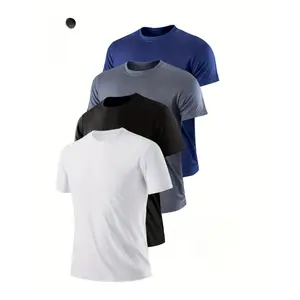 Solid Color Men's Quick Dry Sports T-Shirt Breathable Regular Round Neck Top Suitable for Gym Running Fitness Training