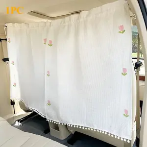 Car Rear Window Sunshade for Sun Protection and Heat Insulation, Women's Car Partition Curtain, Cartoon Tulip Waffle Pattern Privacy Curtain, Universal Model - 1 Piece