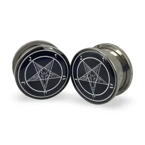 Baphomet Pentagram Style 1 Picture Plugs gauges pair body jewelry