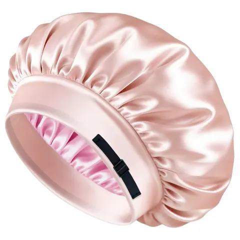 BONNET QUEEN Women's Adjustable Silky Satin Sleeping Cap - Double-Layer Reversible, Double Secured Elastic Band, Anti-Frizz, Heatless Haircare, Large Volume, Machine Washable, Smoothness, All Ages, Daily Use, BN005B-Jade&Pink, Summer Vibe Gift Accessory