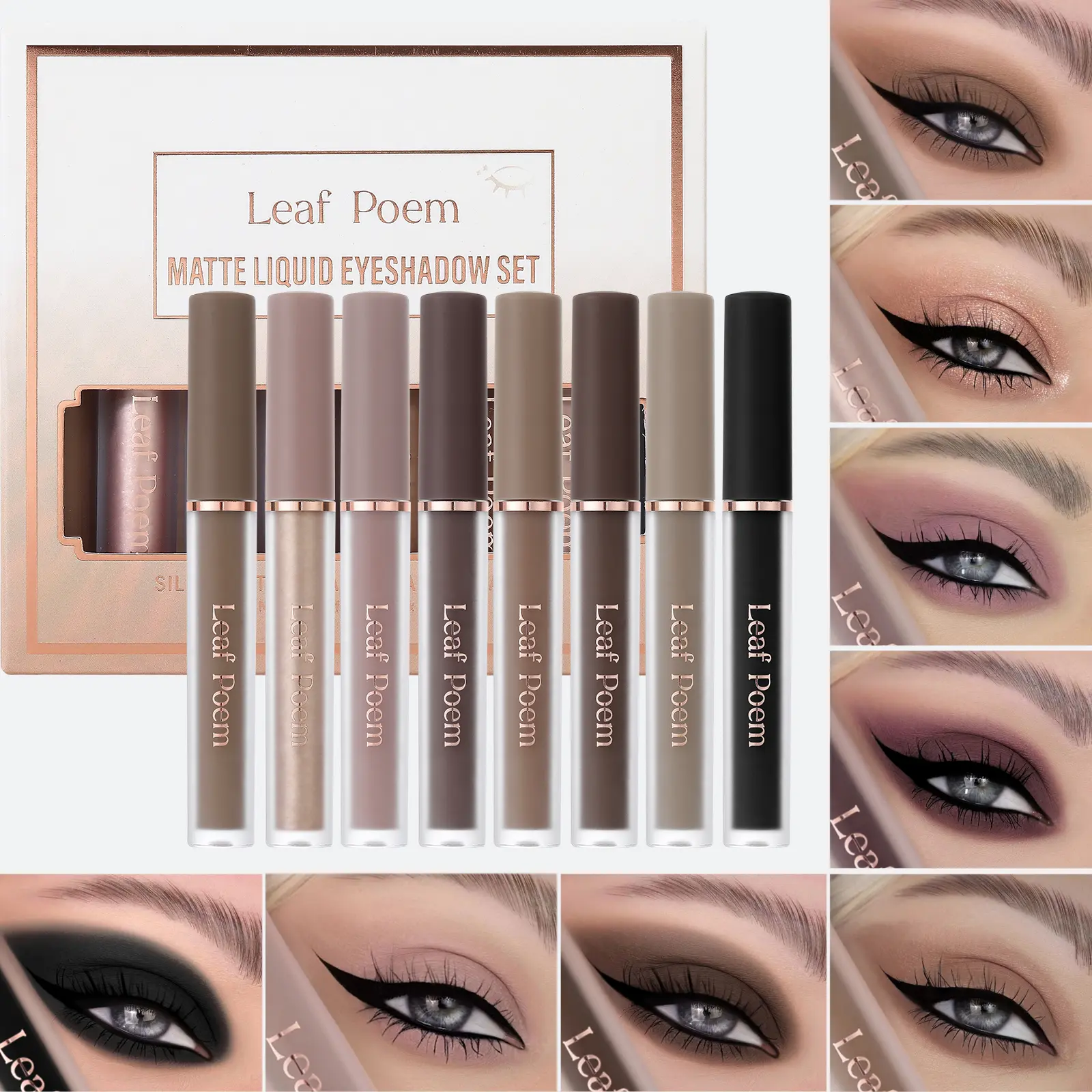 8pcs Matte & Shimmer Liquid Eyeshadow Set - Neutral Naked, Buildable, Blendable, Waterproof, Long-Lasting Eye Makeup for Daily Wear