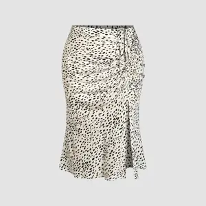 Cider Spot Leopard Print Drawstring Split Maxi Skirt Curve & Plus