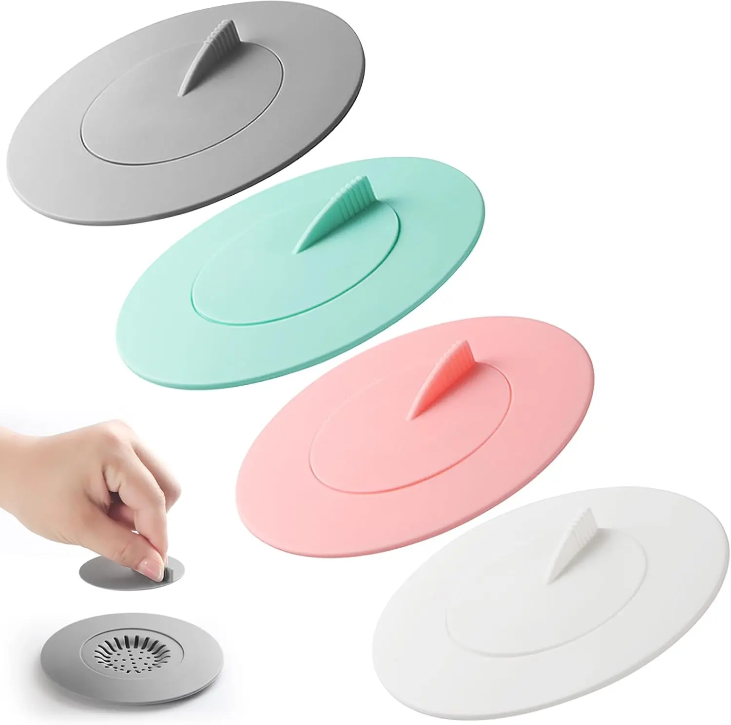Bathtub Stopper,4pcs 2-in-1 Bathtub Drain Hair Catcher, Kitchen Bathroom Shower Water Strainer Protectors,Universal Flat Suction Shower Drain Cover,Washbasin Drain Stopper (Mix)