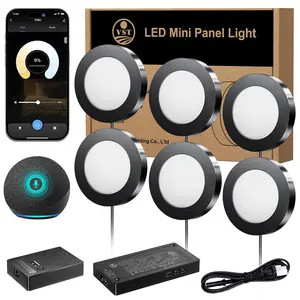VST Smart Under Cabinet Lighting with Handwave and Alexa Google Assistant App Remote Control, Recessed or Surface Mount 12V 2W/pc Puck Light for Kitchen Display, 6 Pcs 3000K~6500K Black