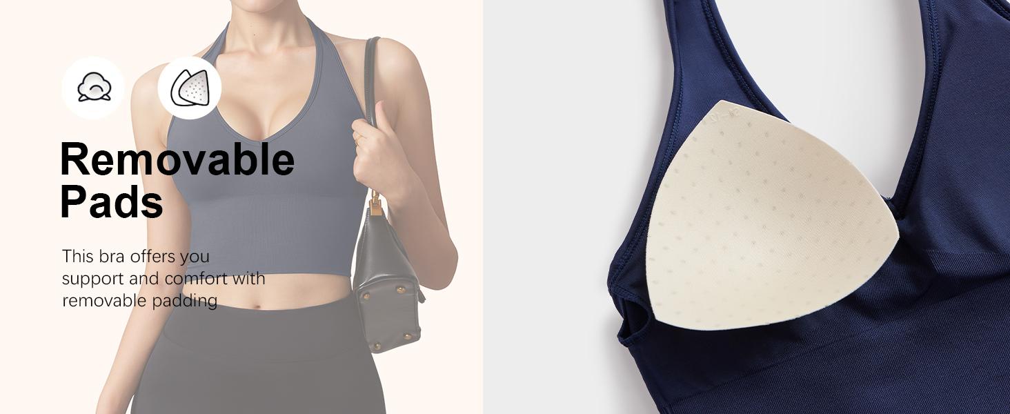 OYV Women's Impact Halter Tank Top Longline Backless Scoop Neck Built-in Bra Sports Workout Gym Crop Top