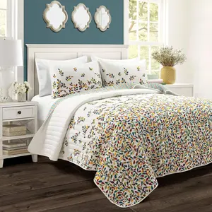 Boho Botanical Leaf Reversible King Size 3 Piece Set Turquoise & Tangerine - Botanical Bedding Set King - Fall