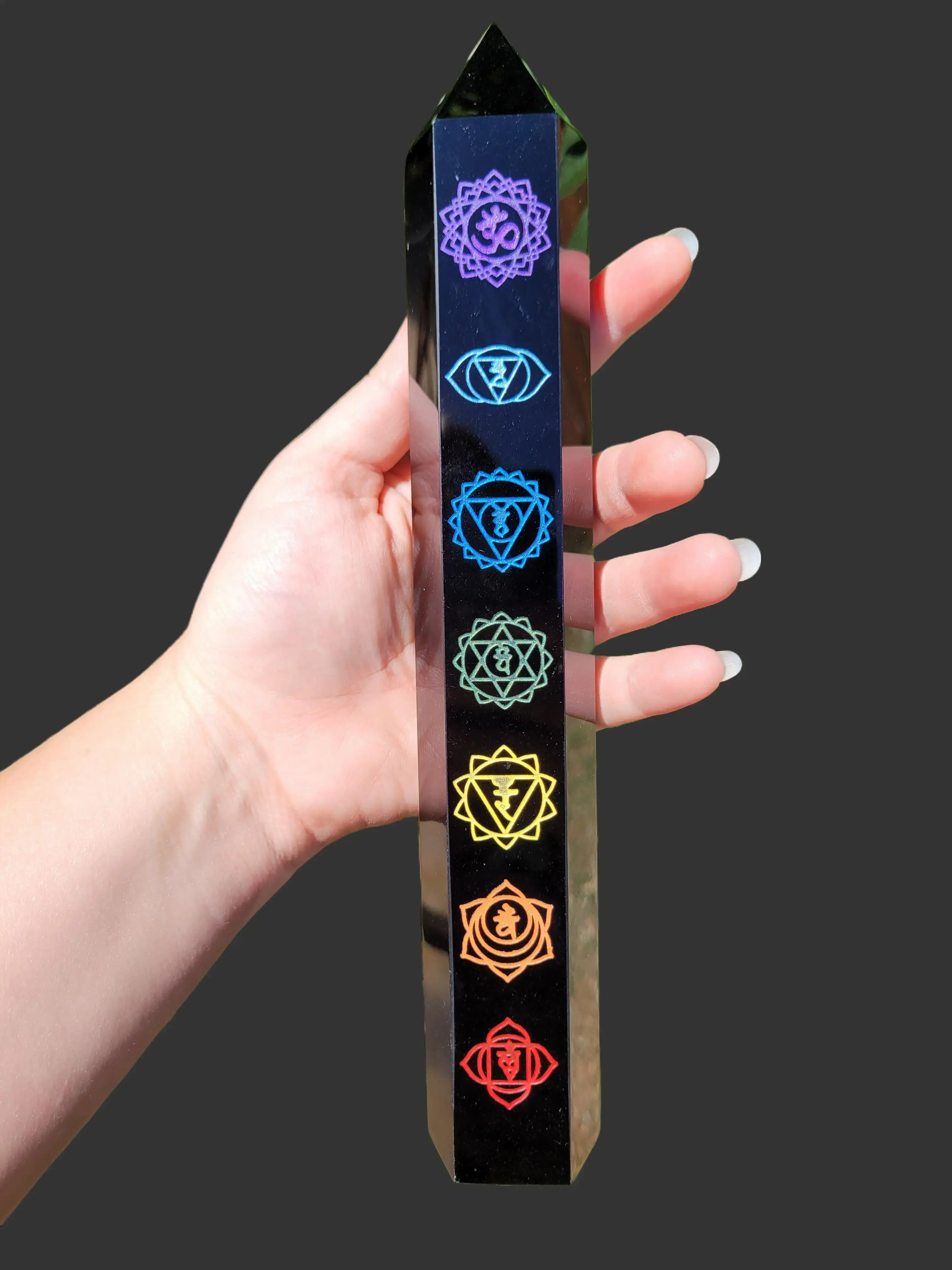 Large Black Obsidian 7 Chakra Tower - Natural Stone