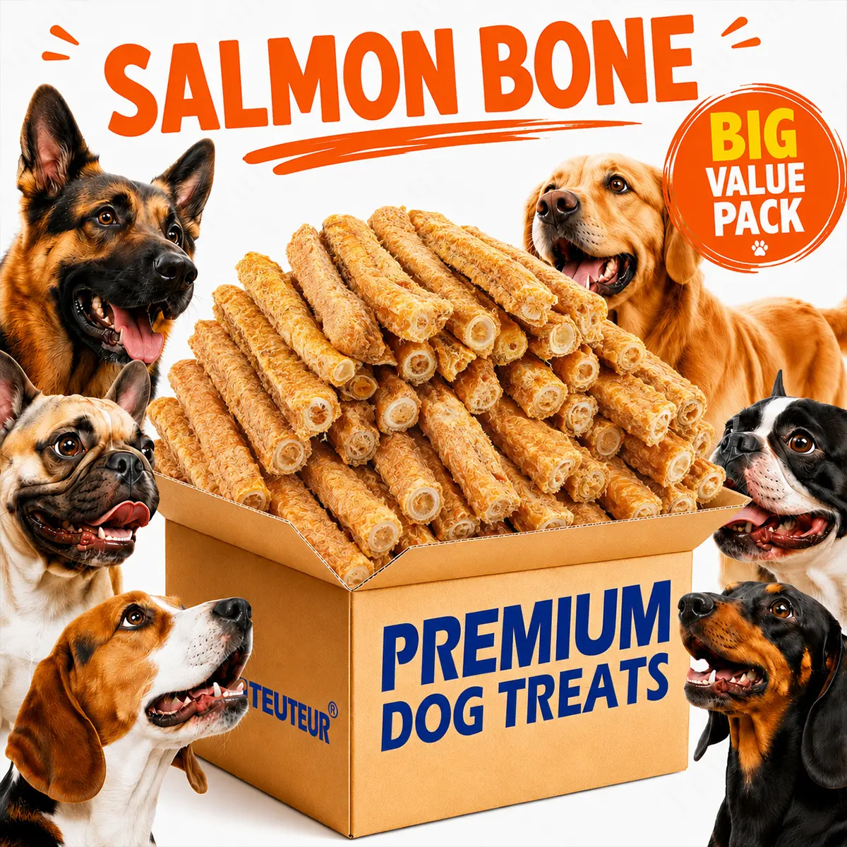 Freeze-Dried Salmon Bone Dog Treats, Crunchy Fish Chew Sticks for Puppies, Small and Medium Dogs, Salmon Flavor Training Rewards, Everyday Pet Snacks with Fish Oil, Easy-to-Serve Chews for Indoor and Outdoor Reward Time, For Daily Reward Moments