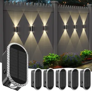 6 Pack Solar Fence Lights, Outdoor RGBW 8-Color Changing IP65  Dual Lens Up/Down Lighting Solar  Fence Lights for Landscape/Patio/Wall/Porch/Stair (2 Installation Modes)