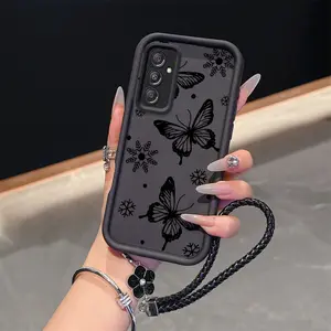 Black Butterfly Snowflake Pattern suit lanyard phone Suitable For Samsung Galaxy F15 5G Case is suitable For Galaxy F15 5G with TPU Shock proof design perfect for popular