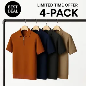Men's Mario Pique Knit Polo Plain Round Neck Cable Knit Top - Slim Casual Short Sleeve Crew Neck Knitwear, Soft Classic Knitting Top, Summer Clothes, Beige Color Khaki quarter-zip short-sleeve polo shirt unique French texture-knit pattern Cotton Nylon Day