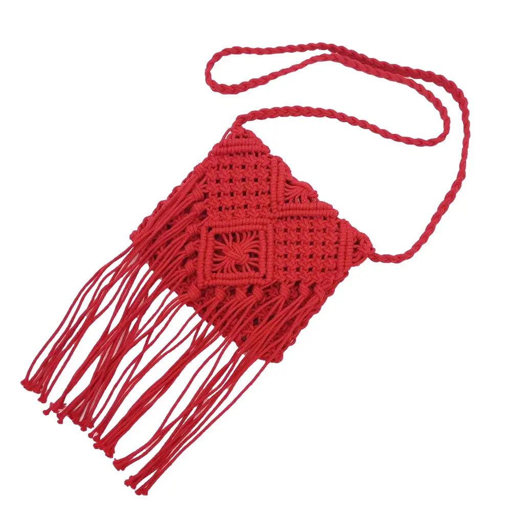 Cotton Macrame Crochet Fringe Purse Hippie Boho Everyday Crossbody Bag