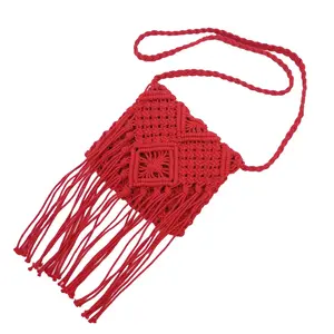 Cotton Macrame Crochet Fringe Purse Hippie Boho Everyday Crossbody Bag